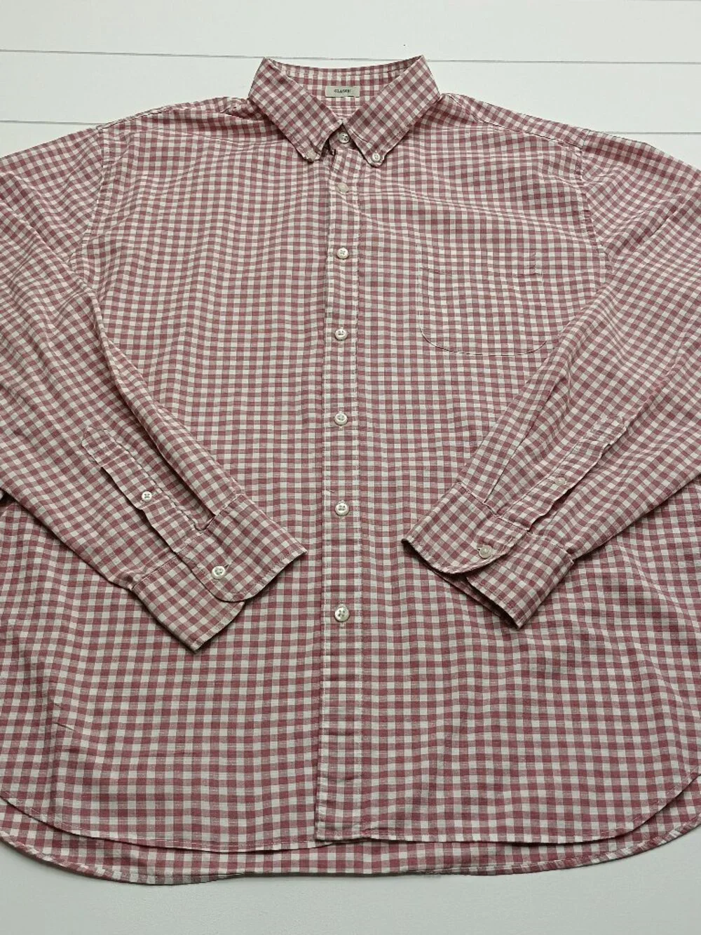 J.Crew Secret Wash Oxford Shirt XL Pink Gingham Organic Cotton Stretch Classic